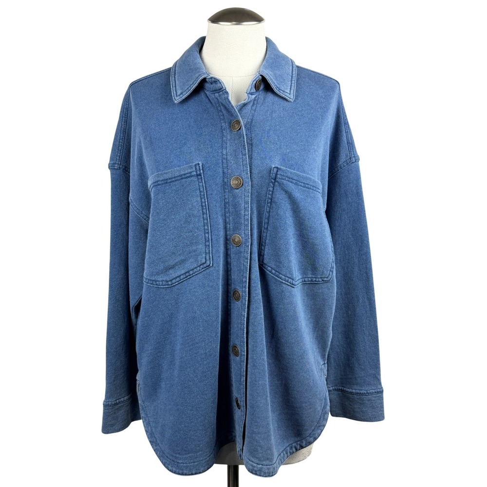 Z Supply All Day Knit Denim Jacket Vintage Indigo Shacket ZJ253868S Small NEW